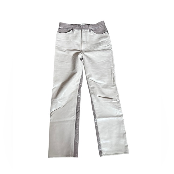 Agolde Women's Cream/Tan The 90’s Straight Rec. Leather and Poly Blend Pant 28 - Picture 2 of 10